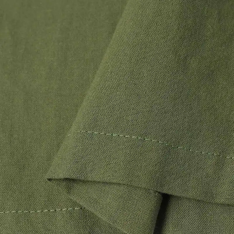 Cotton Summer Dress V Neck Short Sleeve Knee Length