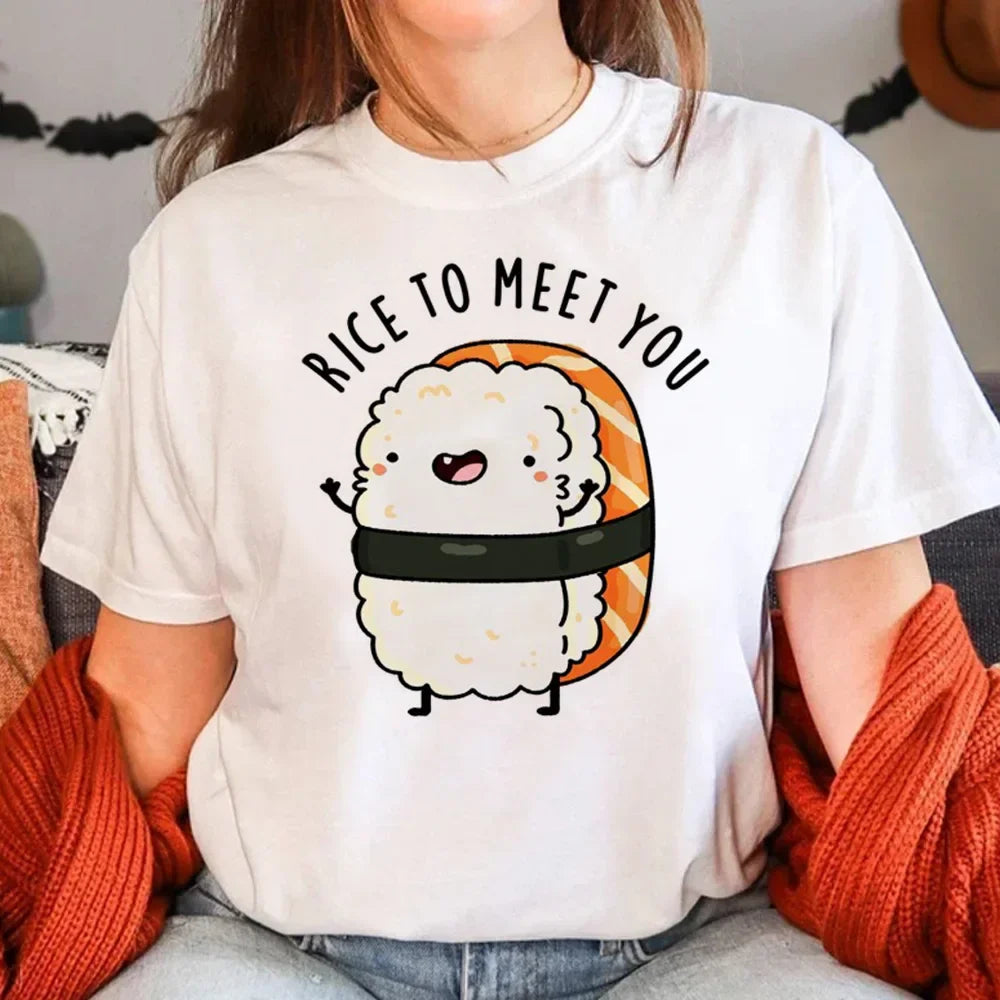 Sushi T-Shirt for Women Summer Manga Graphic Tees Casual Wear