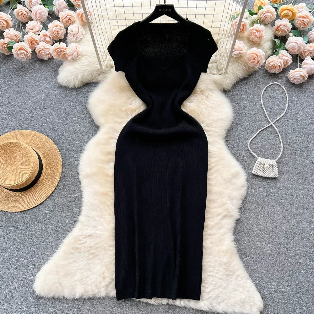 Sexy Summer Knit Dress Elastic Waist Bodycon Sundress