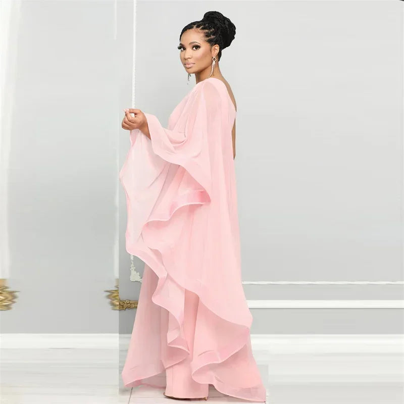 Elegant Chiffon One Shoulder Wide Leg Jumpsuit for Women Evening Party Birthday Romper Overalls Stylish One Piece Combinaison Femme