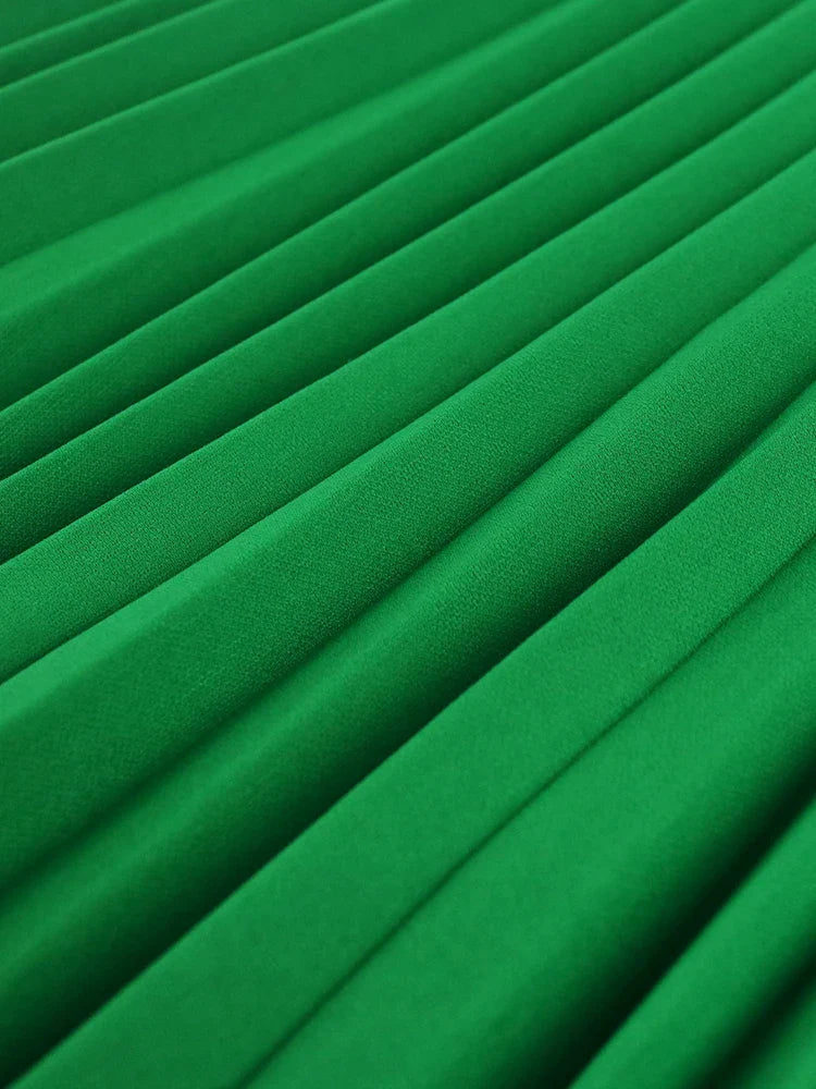 Elegant Women Pleated Midi Dress Short Sleeve Party Gown