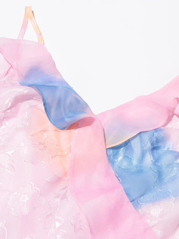 V Neck Sleeveless Backless Long Dress With Ruffles For Women