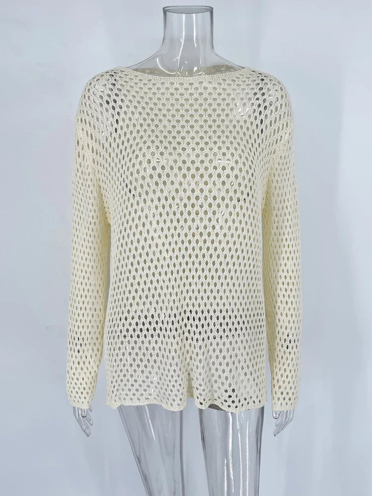 Knit Hollow Out Beach Cover Up Dress See Through For Women