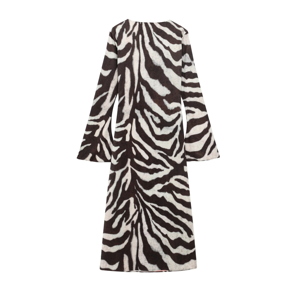 Zebra Print Long Sleeve Summer Dress For Women Chic