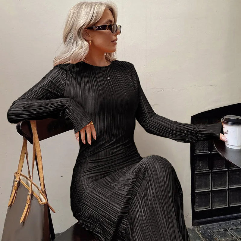 Women Long Sleeve Bodycon Black Dress for Autumn Winter