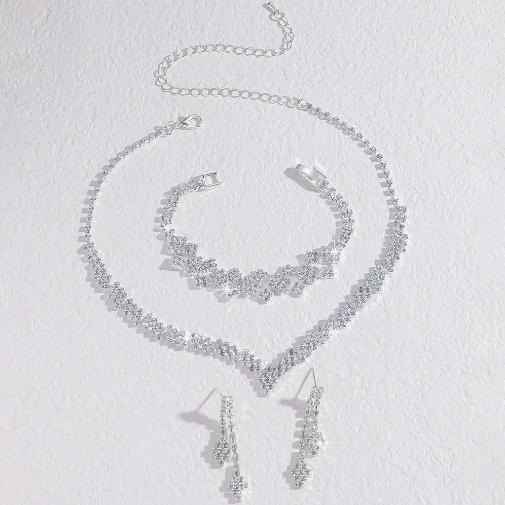 3pcs Bridal Jewelry Set Silver Plated Rhinestone Clutch Bracelet and Tassel Earrings Wedding Jewelry Gift