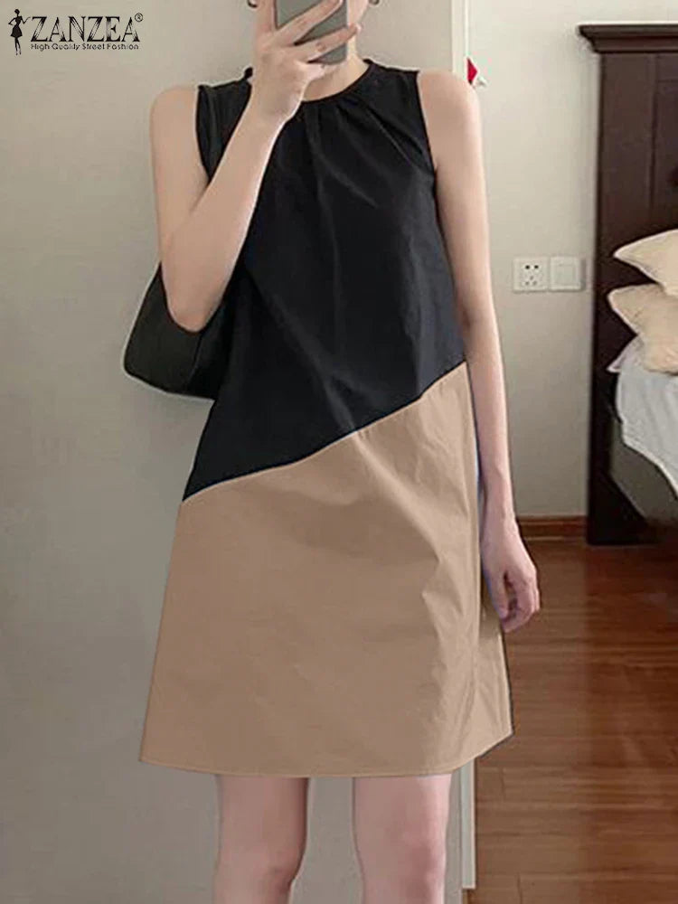 Casual Color Block Tank Dress for Women Sleeveless Everyday