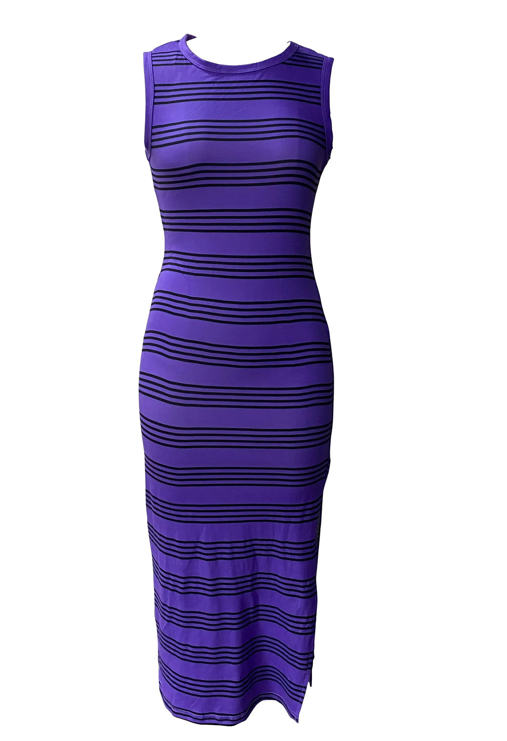 Casual Striped Knitted Midi Dress With Side Slit Summer