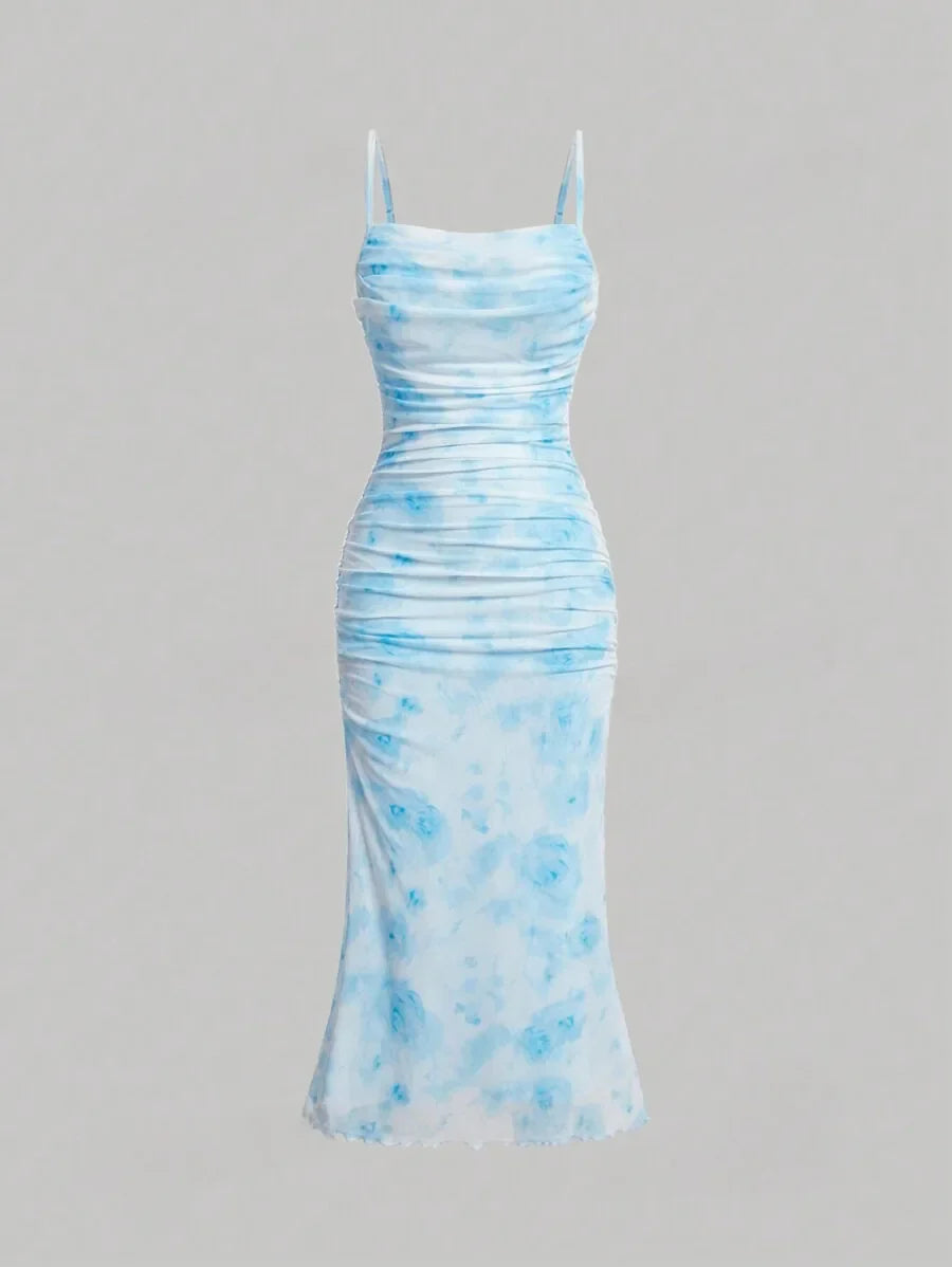 Retro Floral Sling Dress For Spring Summer Slim Fit