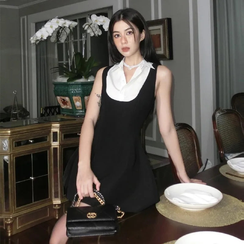 Y2K Sleeveless Mini Dress Slim A Line Summer Style