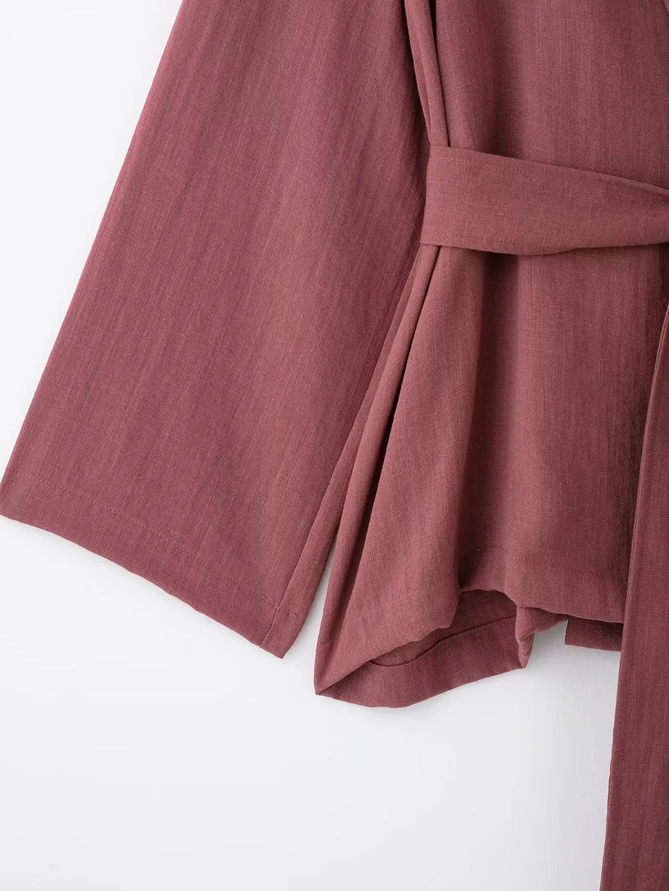 Women's V-Neck Long-Sleeve Side Tie Kimono Top and Elastic Waist Trousers Casual Chic Suit