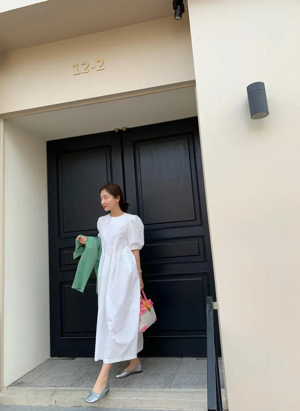 Women Polka Dot Puff Sleeve Long Dress Casual Party