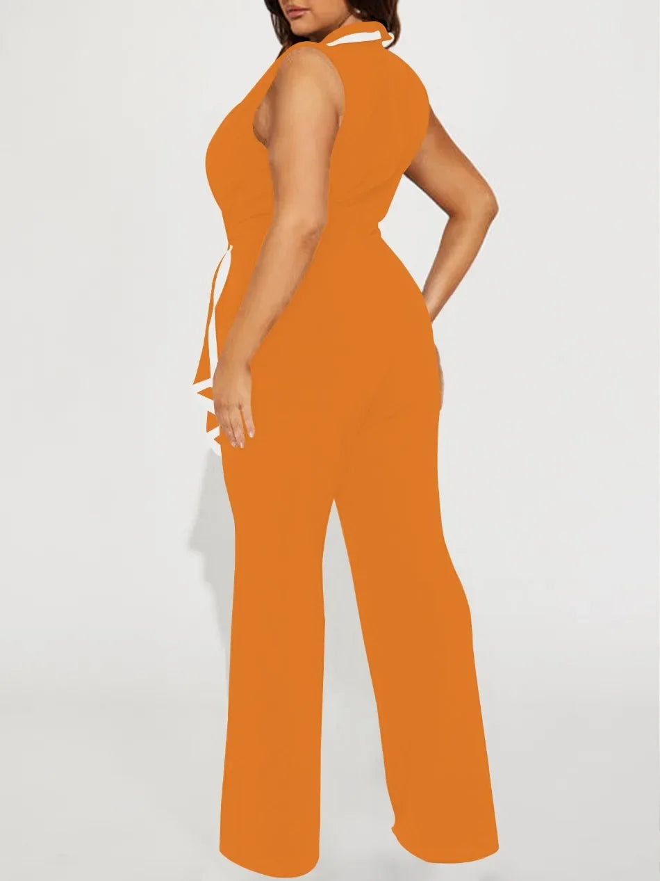 Women's Elegant Sleeveless V Neck Overalls Jumpsuit Full Length Wide Leg Pants Office Casual Summer Outfit