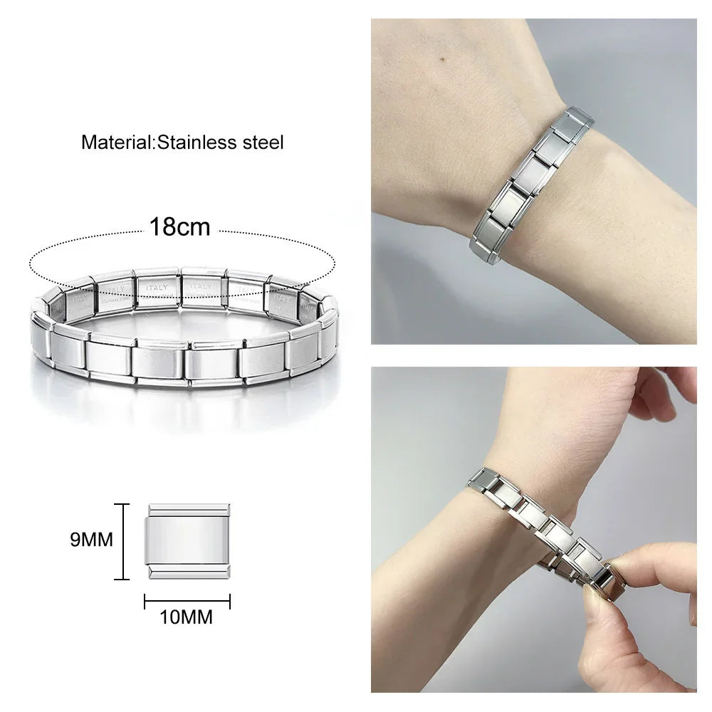 Women's DIY 9mm Italian Elastic Charm Bracelet Stainless Steel Fashion Bangle