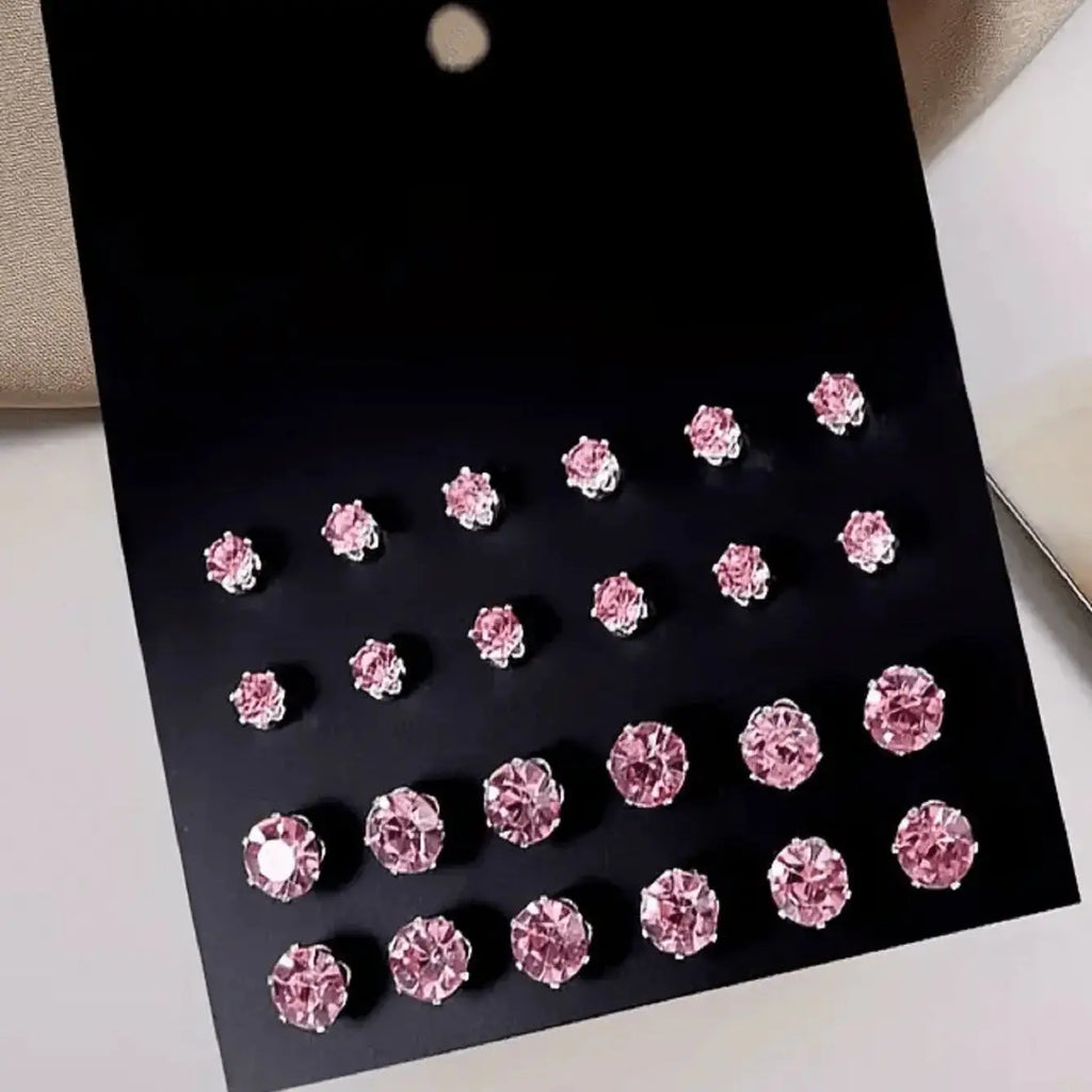 12 Pairs Minimalist Cubic Zirconia Sparkly Earrings for Everyday Wear and Special Occasions