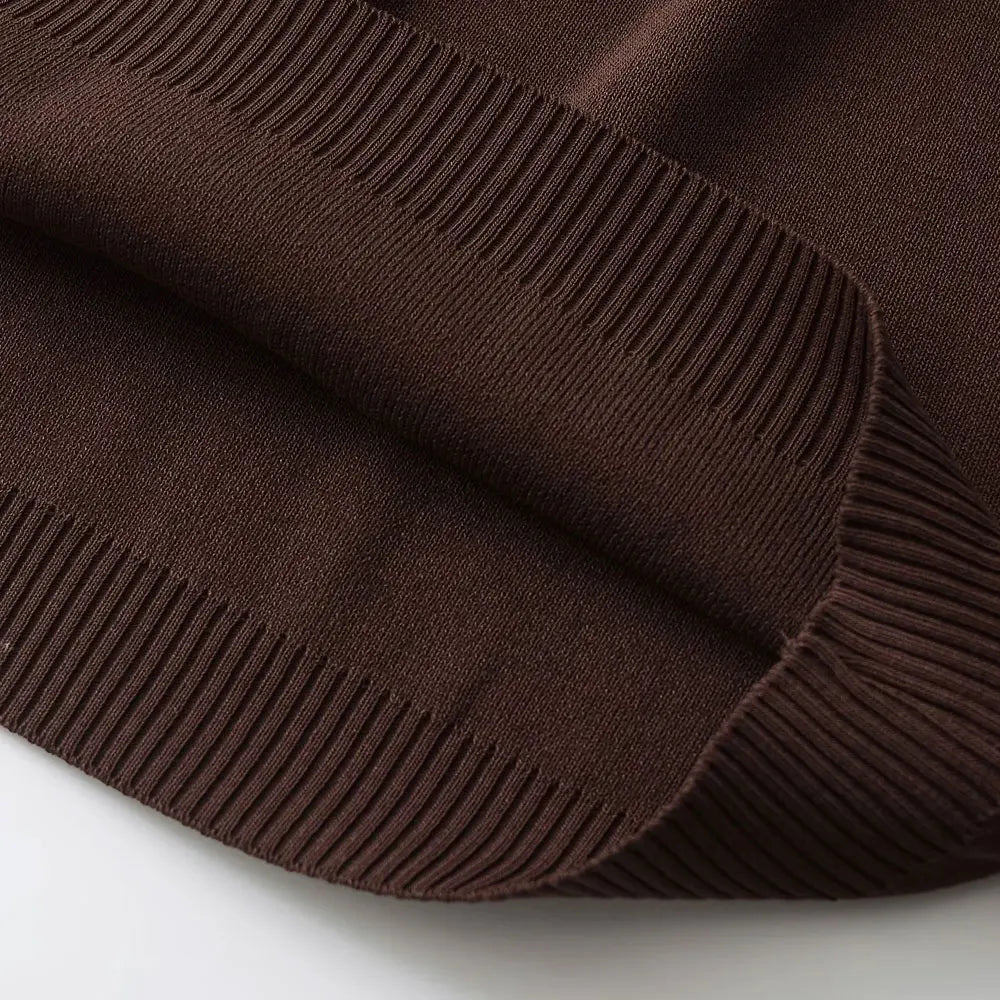 Women's Casual Two-Piece Set with Knit Sweater and High-Elastic Waist Straight Pants