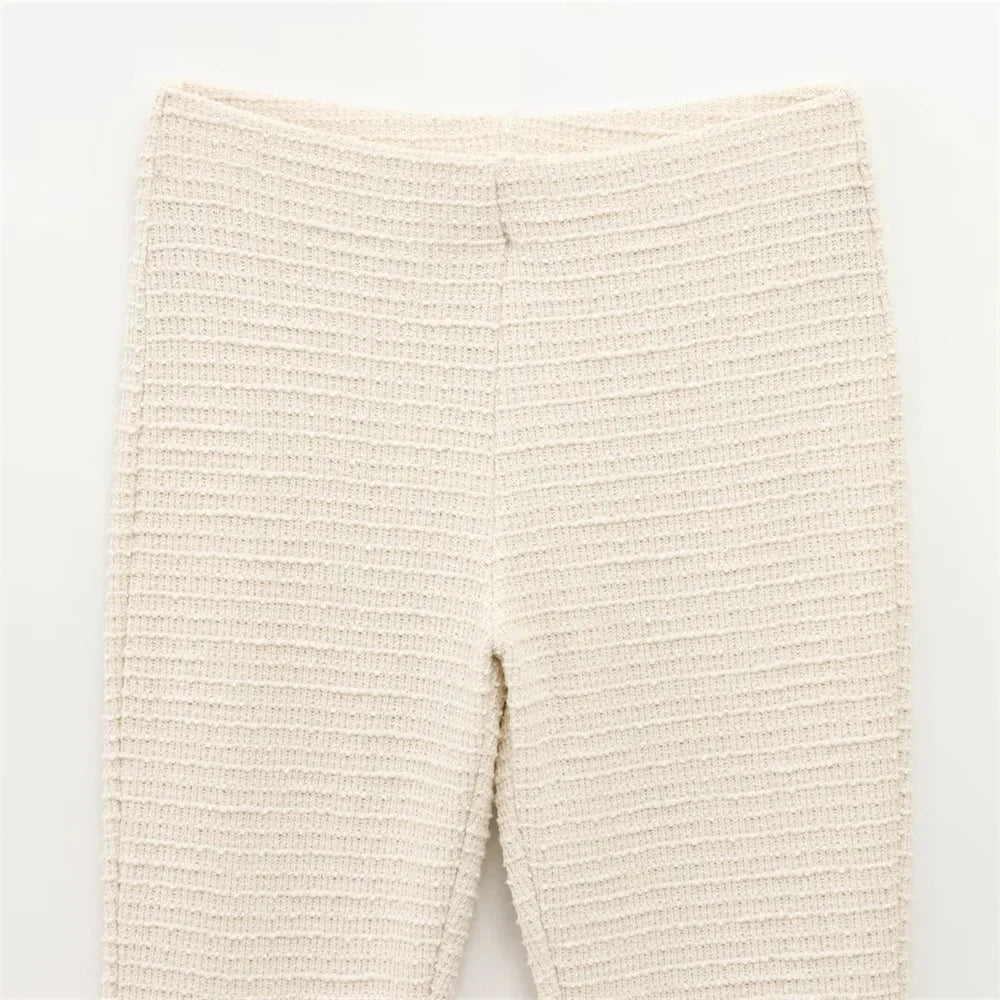 Fashionable Women's Bow Decoration Top and Slimming Texture Bell Bottom Pants Set