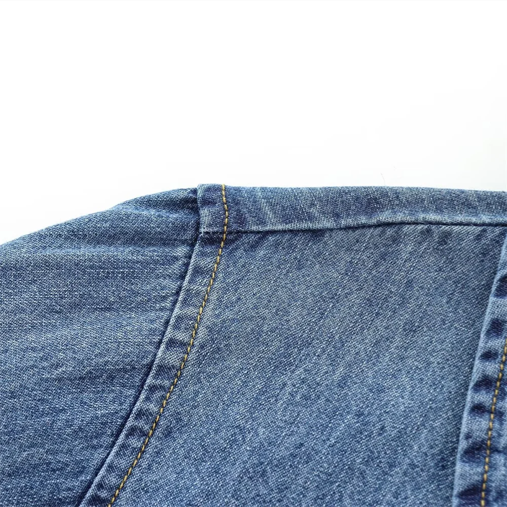 Women's Long Sleeve Cotton Cowboy Shirt with Round Collar Casual Versatile Autumn Top