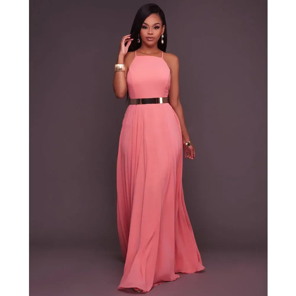 Boho Maxi Dress Women Sleeveless O Neck Backless Sundress