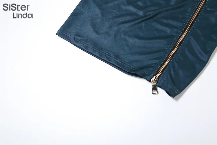 Casual Two Piece Set for Women Sleeveless Zipper Low Neck Tank Top with High Waist Hip Skirt Party Clubwear Ensemble