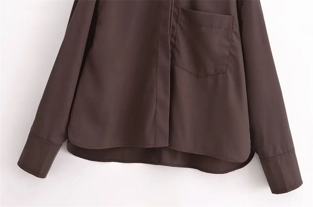 Women's Casual Poplin Shirt Top with Pocket Detail Lightweight Commuter Blouse Simple Elegant Autumn Wear