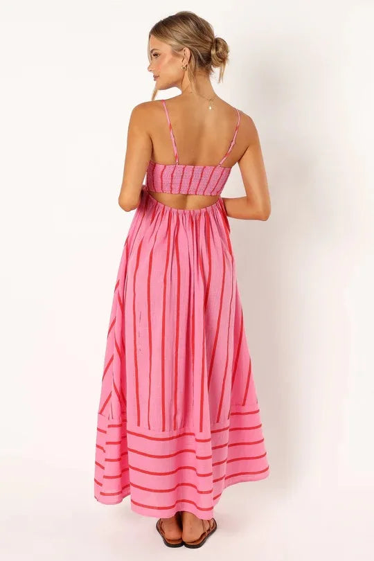 Bohemian Striped Maxi Dress With Hanging Straps For Women