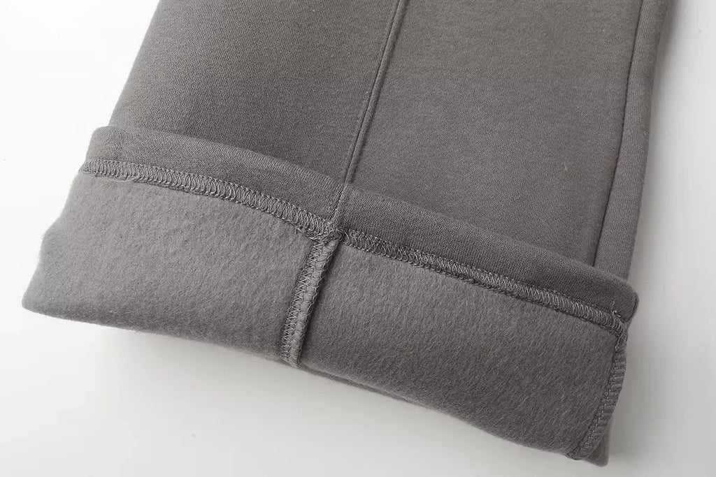 Autumn Women's Thick Hoodie Coat with Drawstring High Waist Loose Casual Pants Set Soft Fleece Lined Streetwear