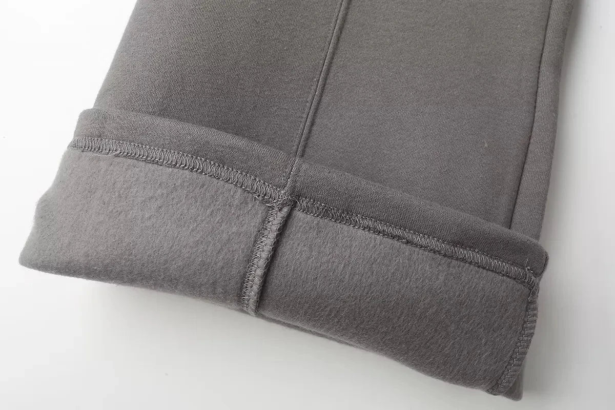 Autumn Women's Thick Hoodie Coat with Drawstring High Waist Loose Casual Pants Set Soft Fleece Lined Streetwear