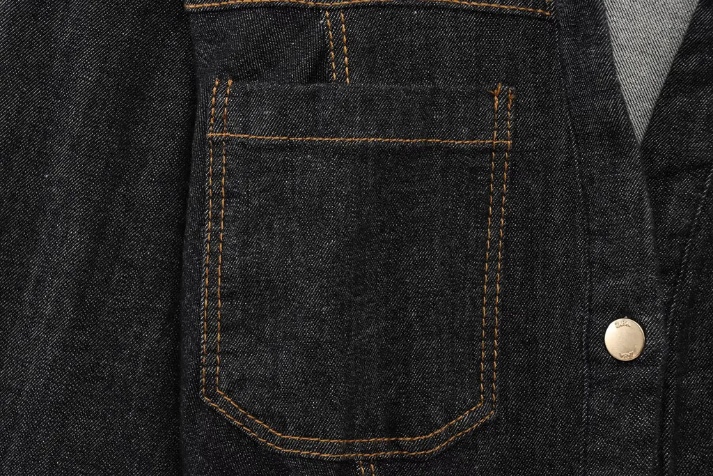 Women Black Denim Pants Set with Fitted Shirt and Patch Pockets Straight Leg Jeans Suit