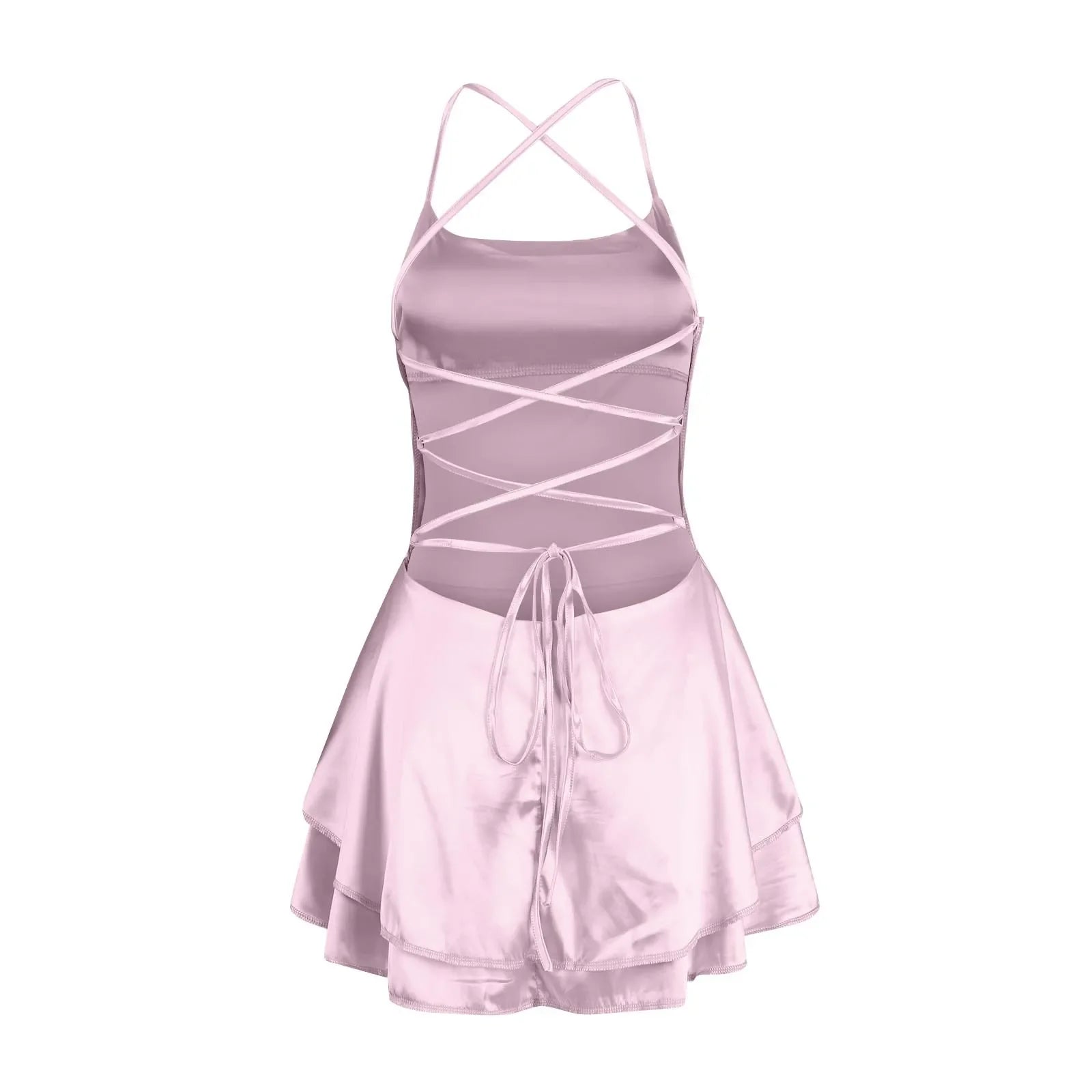 Backless Satin Party Dress With Cowl Neck Spaghetti Straps