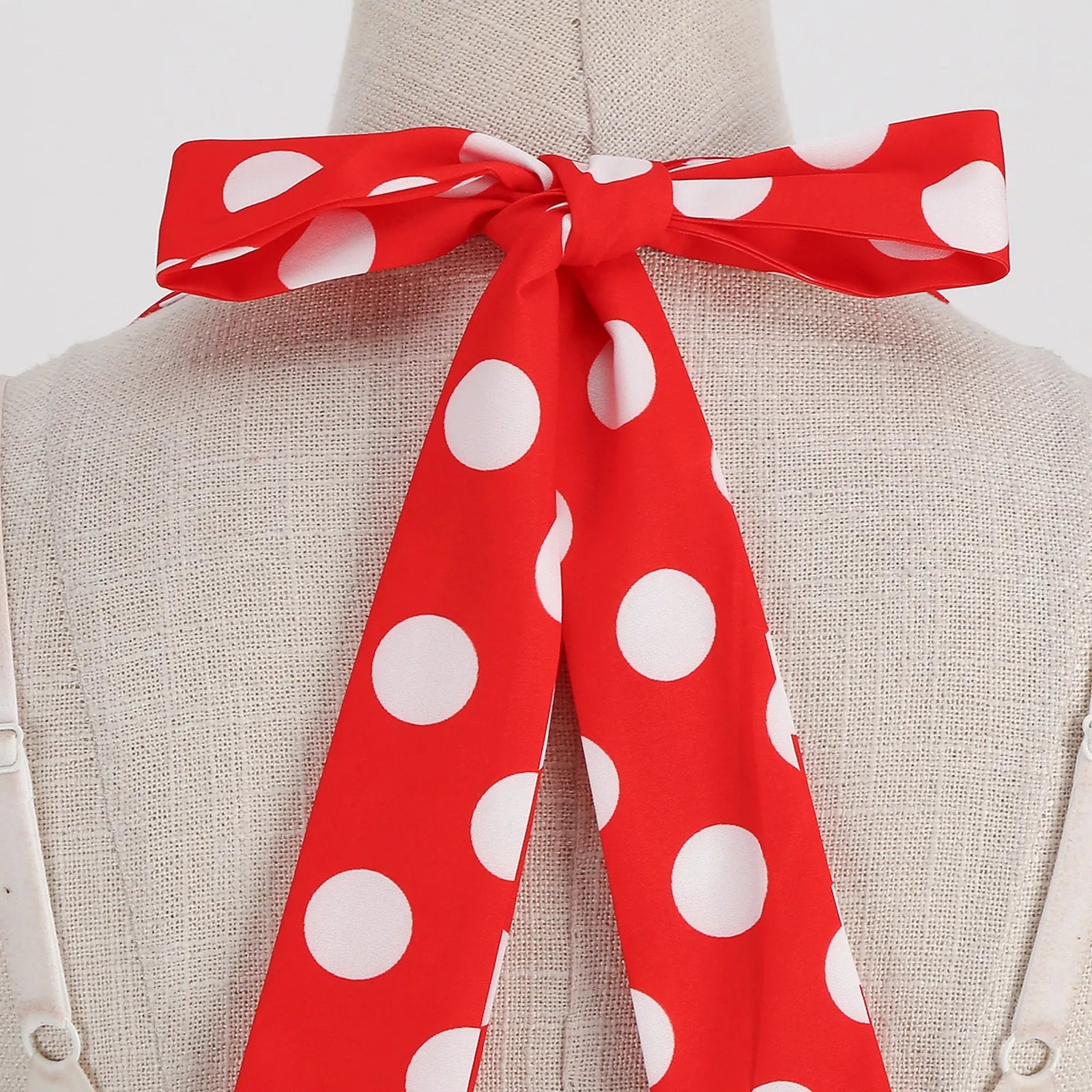 Retro Polka Dot Lace Up Backless Dress With Swing Puff