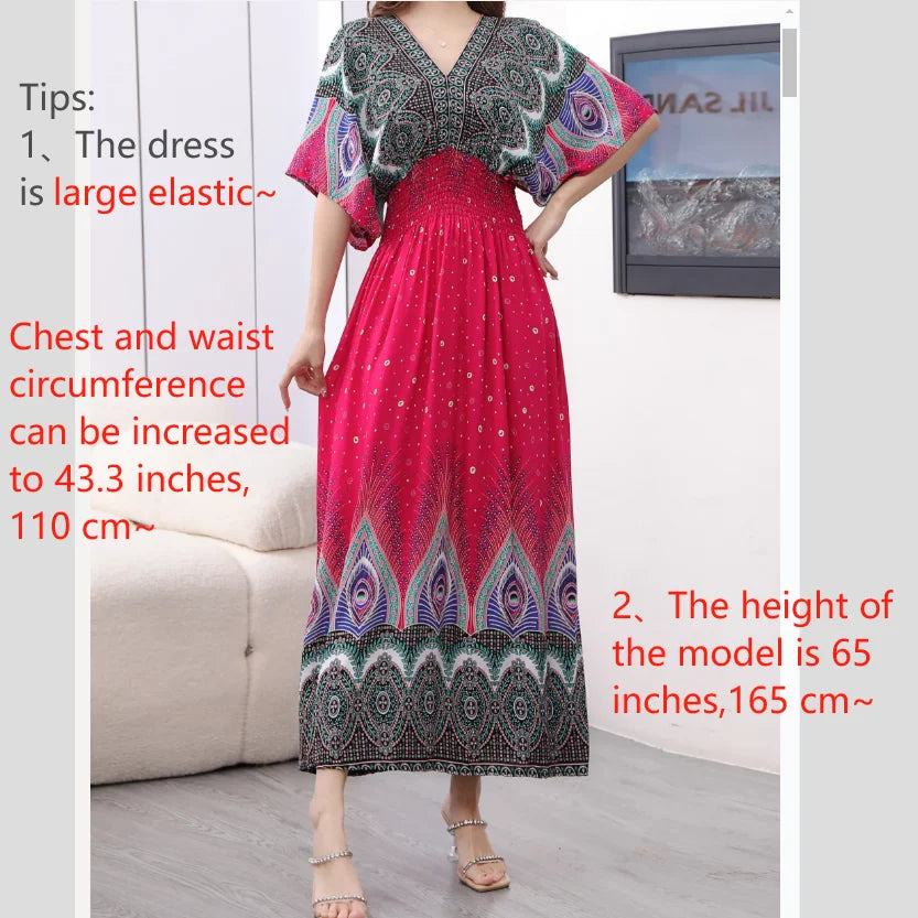Boho Chic Midi Dress With Slash Neck Romantic Print