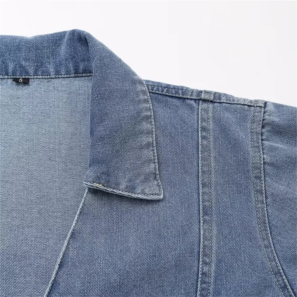 Autumn Women's Fashion Casual Denim Shirt with Collar and Long Sleeves Paired with High Waist Wide Leg Jeans Set