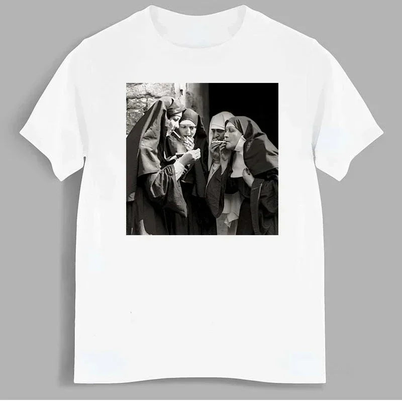 Nun Smokes Print TShirt for Women and Men Casual Streetwear Bowling Hipster Tee Summer Clothing