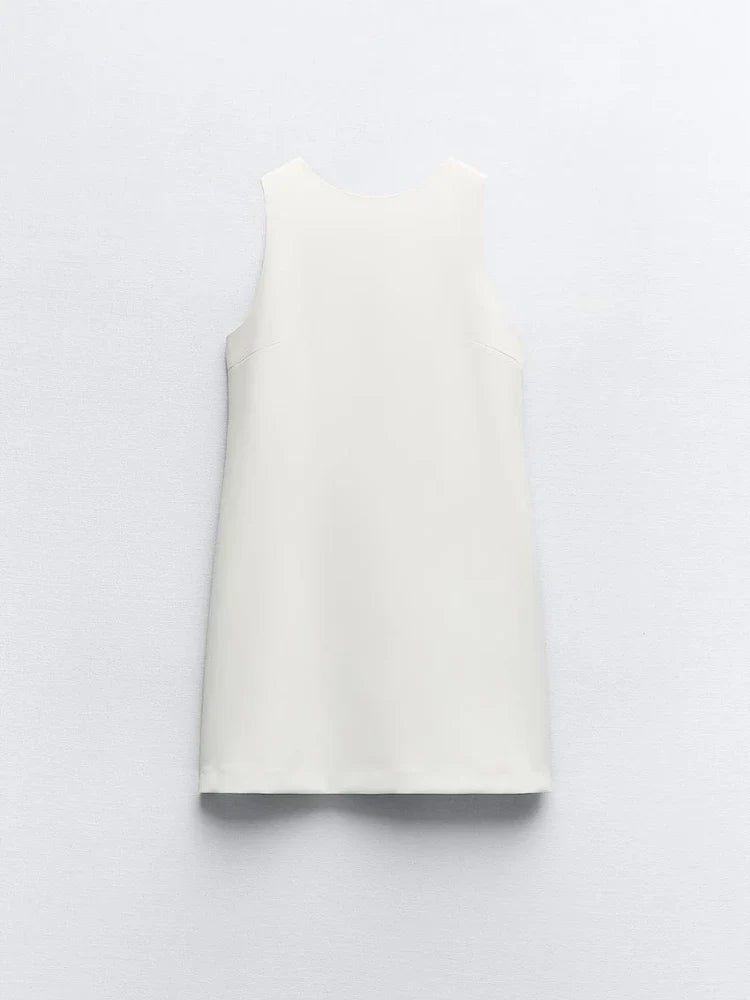 Bow Decoration Mini Dress Sleeveless Backless Round Neck