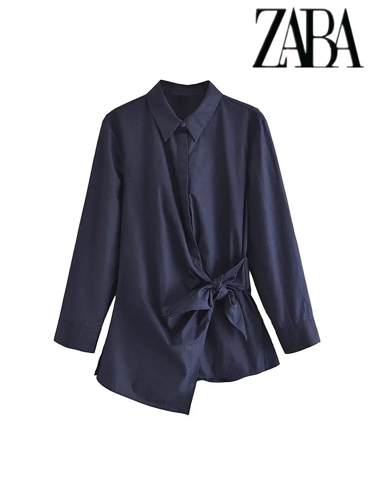 Womens Silk Texture Loose Suit with Knotted Lapel Long Sleeve Shirt and Comfortable Wide Leg Pants Two Piece Set