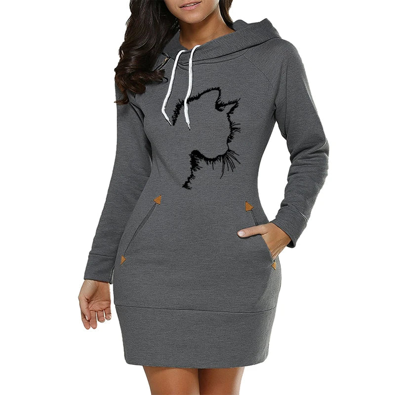 Casual Midi Dress With Hooded Zipper Neckline Everyday Style