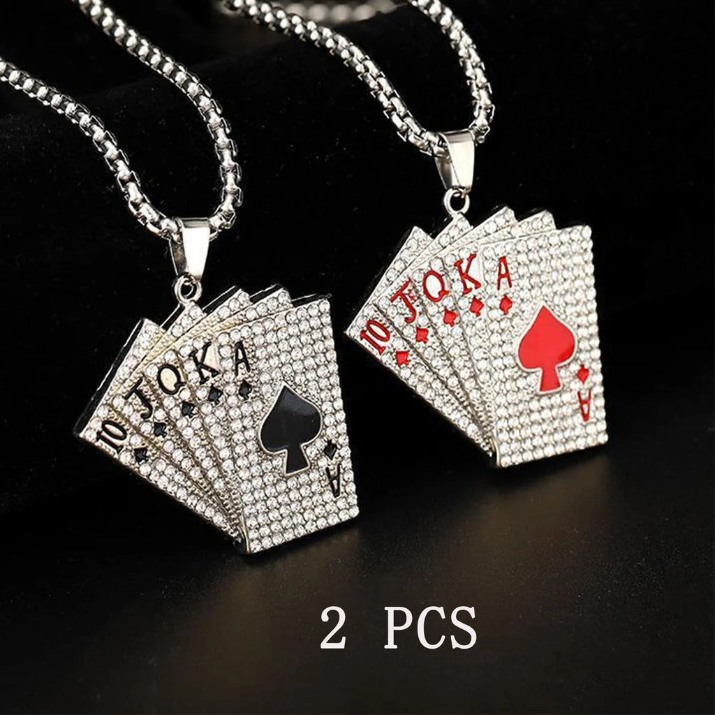 Hip Hop Stainless Steel Ace of Spades Pendant Necklace Set for Men and Women