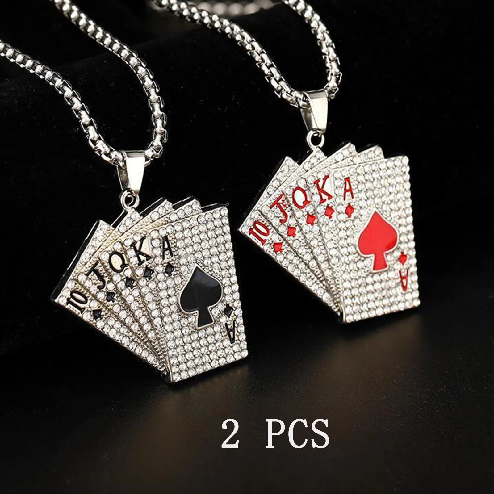 Hip Hop Stainless Steel Ace of Spades Pendant Necklace Set for Men and Women