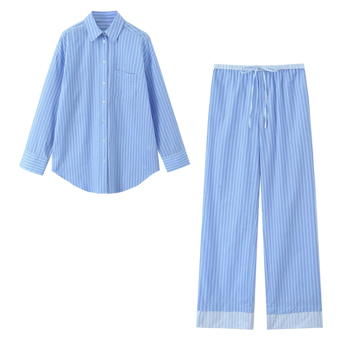 Fashionable Stripe Shirt and Wide Leg Pants Set for Women Casual Spring Outfit