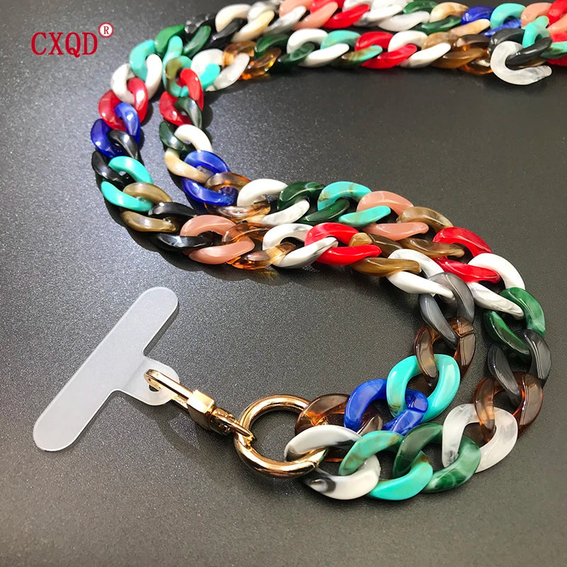 120cm Colorful Acrylic Phone Lanyard Neck Strap Anti-Lost Mobile Chain Accessories