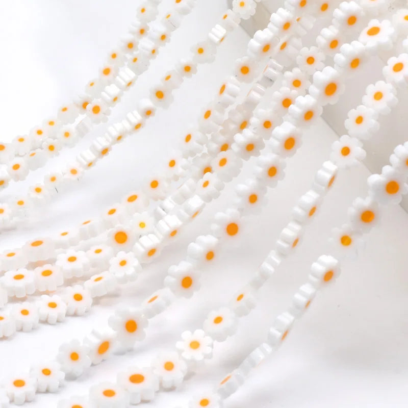 Daisy Flower Lampwork Glass Flat Beads 4-8mm for Jewelry Making and DIY Bracelet Crafts