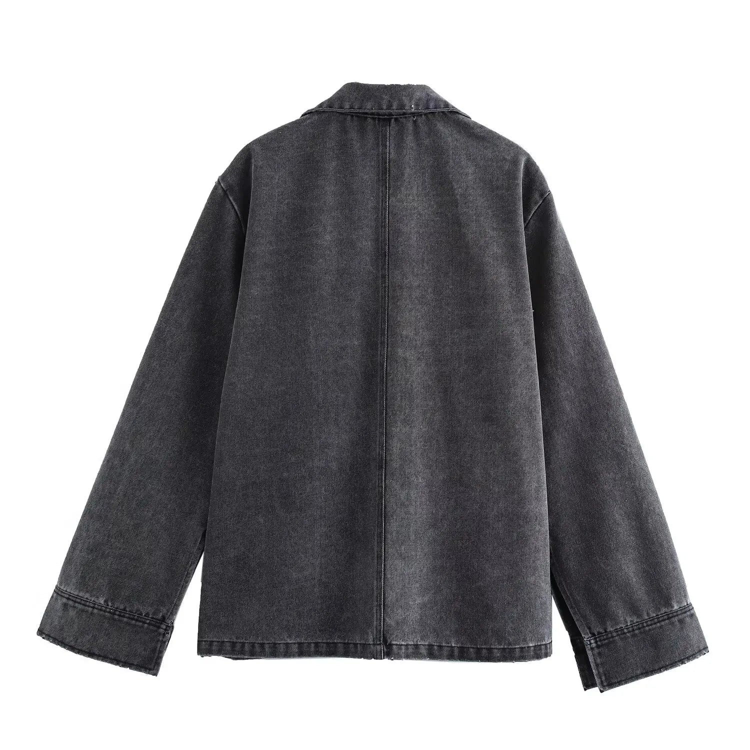 Casual Denim Two Piece Set with Elastic Waist Wide Leg Pants and Polo Collar Long Sleeve Top Loose Fit Stylish Outfit