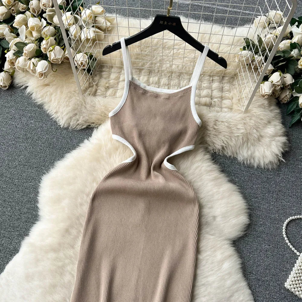 Halter Backless Knit Sundress Women Elastic Waist Bodycon