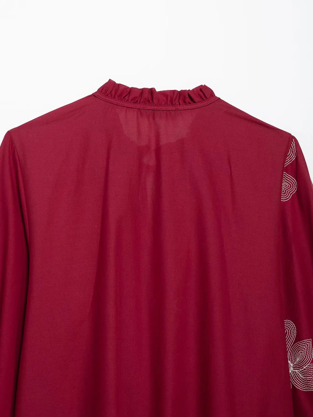 Women's Ruffled Collar Long Sleeve Blouse with Delicate Flower Embroidery Casual Chic Shirt Top