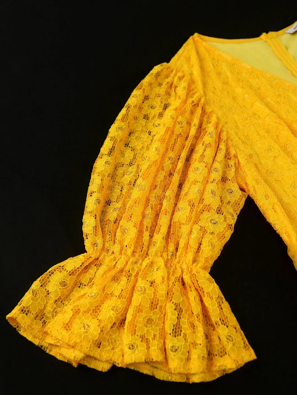 V Neck Lace Dress For Wedding Guest Lantern Sleeves Mesh