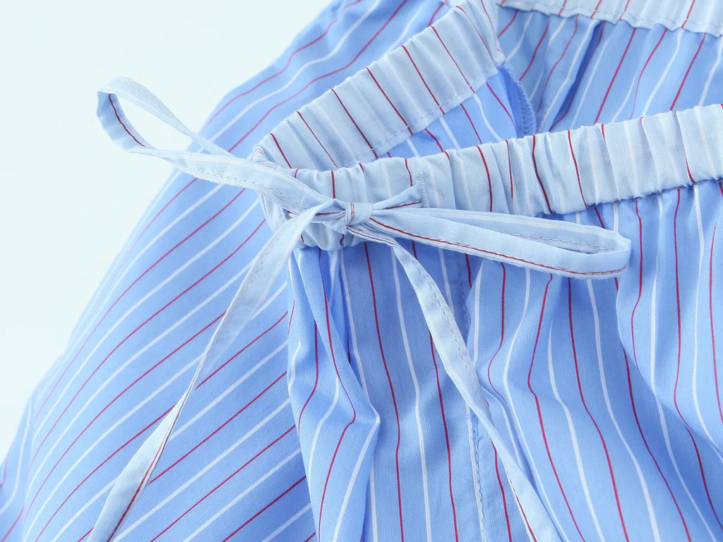 Fashionable Stripe Shirt and Wide Leg Pants Set for Women Casual Spring Outfit