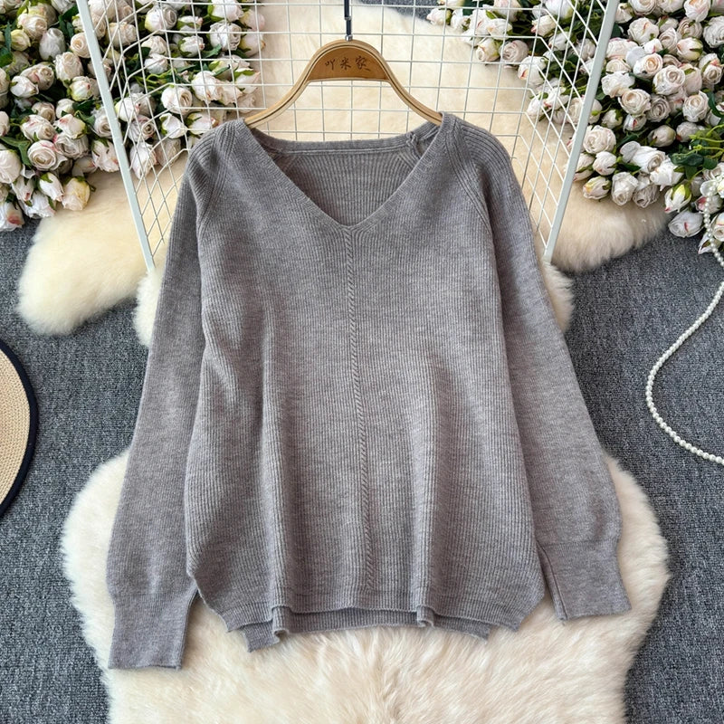 Cozy Knitted Two-Piece Women's Tracksuit Set with V-Neck Sweater and Straight Jogging Pants Autumn Winter Lounge Wear