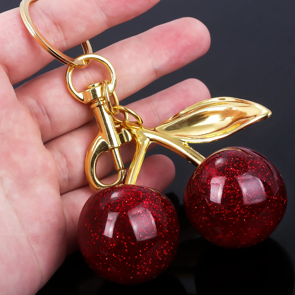 Red Cherry Keychain Summer Fruit Pendant Keyring for Women and Men Jewelry Bag Accessory Gift
