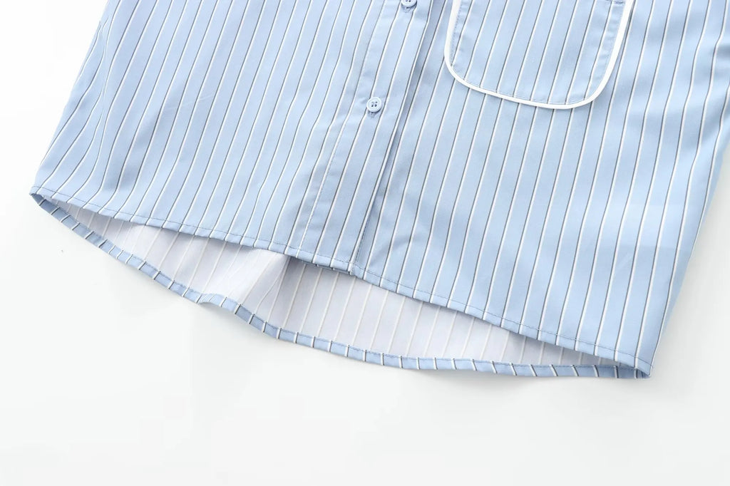 Women's Casual Striped Long Sleeve Short Shirt Simple Versatile Fashion Top